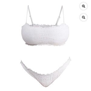 NWT No Boundaries White Eyelet Lace Bandeau Swim Top & Bottom